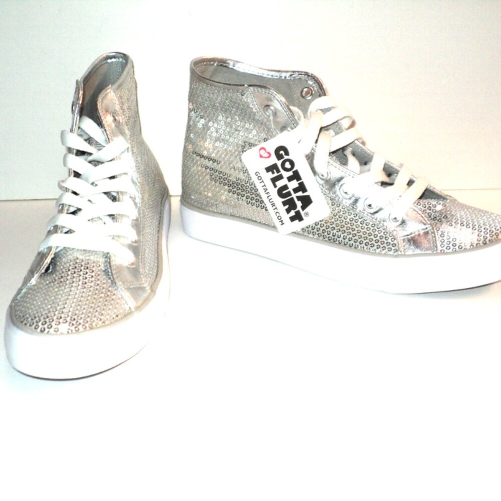 Gotta Flurt Disco II Women 9.5M Hi Silver Sequin Sneaker Shoes Hip Hop Dance NEW